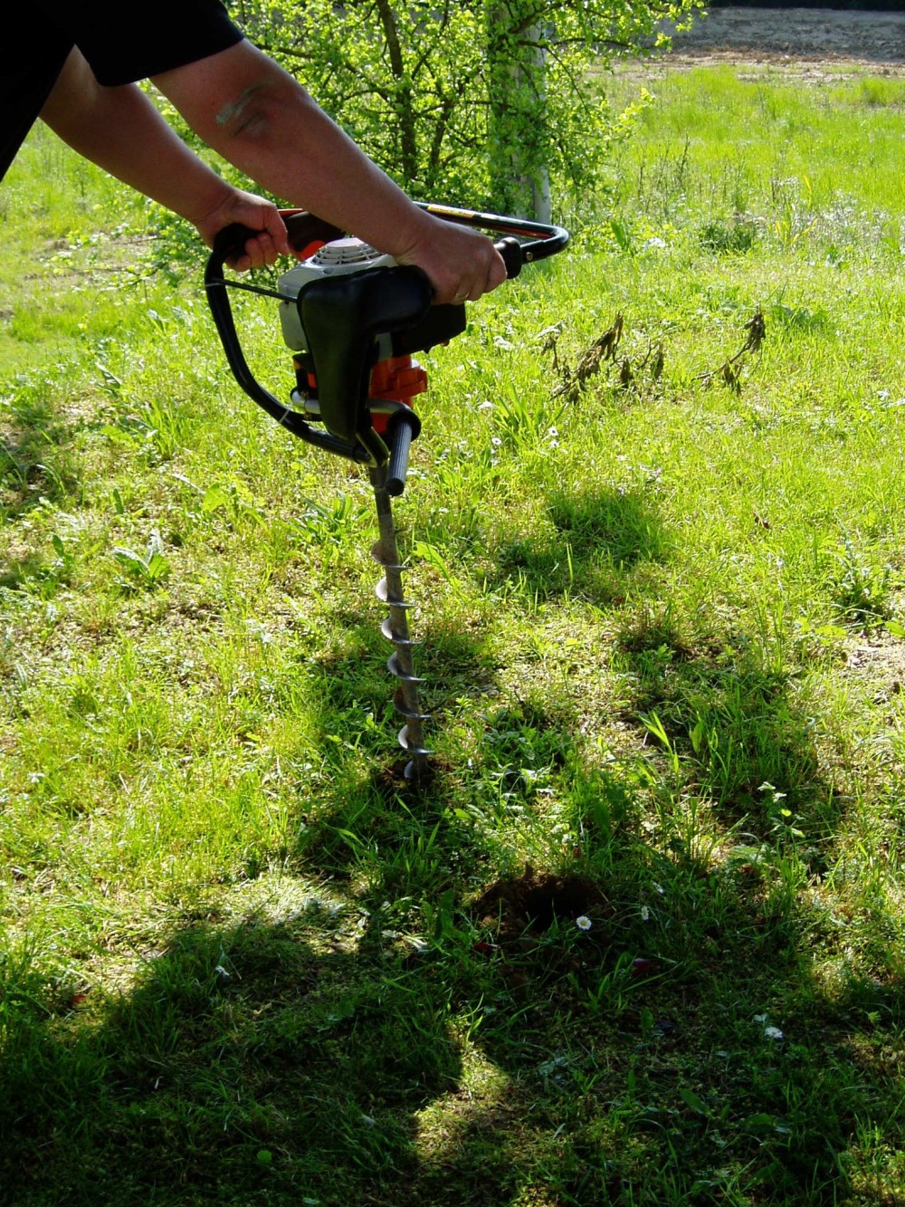 Forage avec une tarière pour fertilisation 